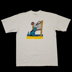 Vtg Beach Volleyball Dog T-Shirt GTE Visa USA Single Stitch XL 90s Pop Art White